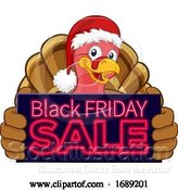 Vector Illustration of Cartoon Black Friday Sale Turkey in Santa Hat Cartoon by AtStockIllustration