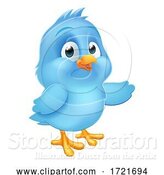 Vector Illustration of Cartoon Blue Bluebird Baby Bird Pointing by AtStockIllustration