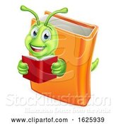 Vector Illustration of Cartoon Bookworm Caterpillar Worm in Book Reading by AtStockIllustration