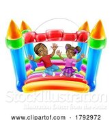 Vector Illustration of Cartoon Bouncy House Castle Jumping Girl Boy Children Cartoon by AtStockIllustration