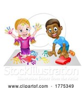 Vector Illustration of Cartoon Boy and Girl Children Playing with Car and Paints by AtStockIllustration