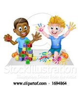 Vector Illustration of Cartoon Boys Playing Having Fun by AtStockIllustration