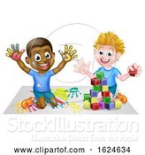 Vector Illustration of Cartoon Boys Playing with Toys by AtStockIllustration