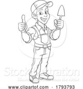 Vector Illustration of Cartoon Bricklayer Mascot Tool Mason Construction Mascot by AtStockIllustration