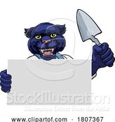 Vector Illustration of Cartoon Bricklayer Panther Trowel Tool Handyman Mascot by AtStockIllustration
