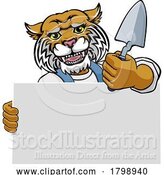 Vector Illustration of Cartoon Bricklayer Wildcat Trowel Tool Handyman Mascot by AtStockIllustration