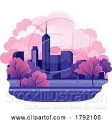 Vector Illustration of Cartoon Buildings City Scape Background Skyline by AtStockIllustration