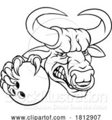 Vector Illustration of Cartoon Bull Minotaur Longhorn Cow Bowling Mascot Cartoon by AtStockIllustration