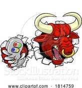 Vector Illustration of Cartoon Bull Minotaur Longhorn Cow Gamer Mascot Cartoon by AtStockIllustration