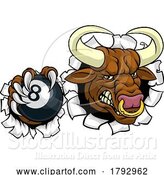 Vector Illustration of Cartoon Bull Minotaur Longhorn Cow Pool Mascot Cartoon by AtStockIllustration