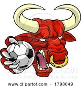 Vector Illustration of Cartoon Bull Minotaur Longhorn Cow Soccer Mascot Cartoon by AtStockIllustration