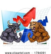 Vector Illustration of Cartoon Bull Vs Bear Stock Market Wall Street Concept by AtStockIllustration