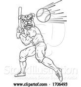 Vector Illustration of Cartoon Bulldog Baseball Player Mascot Swinging Bat by AtStockIllustration
