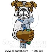 Vector Illustration of Cartoon Bulldog Carpenter Handyman Builder Holding Hammer by AtStockIllustration