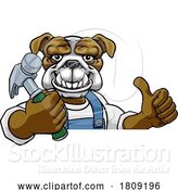 Vector Illustration of Cartoon Bulldog Carpenter Handyman Builder Holding Hammer by AtStockIllustration