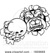 Vector Illustration of Cartoon Bulldog Dog Animal Bowling Ball Sports Mascot by AtStockIllustration