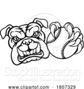 Vector Illustration of Cartoon Bulldog Dog Softball Baseball Ball Sports Mascot by AtStockIllustration