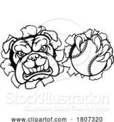 Vector Illustration of Cartoon Bulldog Dog Softball Baseball Ball Sports Mascot by AtStockIllustration