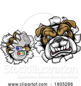 Vector Illustration of Cartoon Bulldog Dog Video Gaming Gamer Sports Mascot by AtStockIllustration