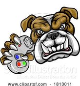 Vector Illustration of Cartoon Bulldog Dog Video Gaming Gamer Sports Mascot by AtStockIllustration