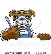 Vector Illustration of Cartoon Bulldog Electrician Handyman Holding Screwdriver by AtStockIllustration