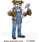 Vector Illustration of Cartoon Bulldog Mascot Carpenter Handyman Holding Hammer by AtStockIllustration