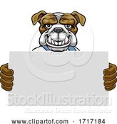 Vector Illustration of Cartoon Bulldog Mascot Handyman Holding Sign by AtStockIllustration