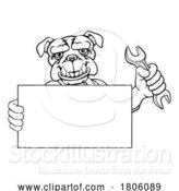 Vector Illustration of Cartoon Bulldog Mechanic Plumber Spanner Wrench Handyman by AtStockIllustration