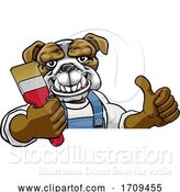 Vector Illustration of Cartoon Bulldog Painter Decorator Holding Paintbrush by AtStockIllustration