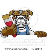 Vector Illustration of Cartoon Bulldog Painter Decorator Holding Paintbrush by AtStockIllustration