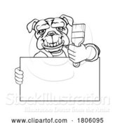 Vector Illustration of Cartoon Bulldog Painter Decorator Paint Brush Mascot Guy by AtStockIllustration