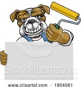 Vector Illustration of Cartoon Bulldog Painter Decorator Paint Roller Mascot Guy by AtStockIllustration