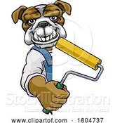 Vector Illustration of Cartoon Bulldog Painter Decorator Paint Roller Mascot Guy by AtStockIllustration