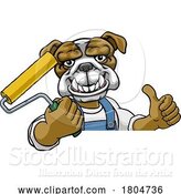 Vector Illustration of Cartoon Bulldog Painter Decorator Paint Roller Mascot Guy by AtStockIllustration