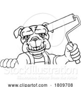 Vector Illustration of Cartoon Bulldog Painter Decorator Paint Roller Mascot Guy by AtStockIllustration