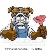 Vector Illustration of Cartoon Bulldog Plumber Mascot Holding Plunger by AtStockIllustration