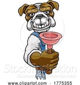 Vector Illustration of Cartoon Bulldog Plumber Mascot Holding Plunger by AtStockIllustration