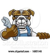 Vector Illustration of Cartoon Bulldog Plumber or Mechanic Holding Spanner by AtStockIllustration