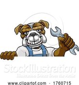 Vector Illustration of Cartoon Bulldog Plumber or Mechanic Holding Spanner by AtStockIllustration