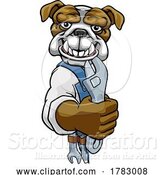 Vector Illustration of Cartoon Bulldog Plumber or Mechanic Holding Spanner by AtStockIllustration