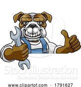 Vector Illustration of Cartoon Bulldog Plumber or Mechanic Holding Spanner by AtStockIllustration