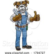 Vector Illustration of Cartoon Bulldog Plumber or Mechanic Holding Spanner by AtStockIllustration