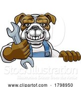 Vector Illustration of Cartoon Bulldog Plumber or Mechanic Holding Spanner by AtStockIllustration