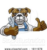 Vector Illustration of Cartoon Bulldog Plumber or Mechanic Holding Spanner by AtStockIllustration