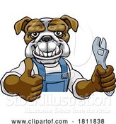 Vector Illustration of Cartoon Bulldog Plumber or Mechanic Holding Spanner by AtStockIllustration