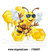 Vector Illustration of Cartoon Bumble Bee Honey Honeycomb Sunglasses Bumblebee by AtStockIllustration