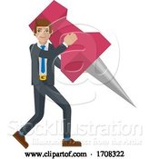 Vector Illustration of Cartoon Businessman Holding Thumb Tack Pin Mascot Concept by AtStockIllustration