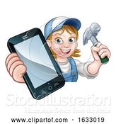 Vector Illustration of Cartoon Carpenter Handyman Phone Concept by AtStockIllustration