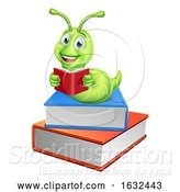 Vector Illustration of Cartoon Caterpillar Bookworm Worm on Books Reading by AtStockIllustration