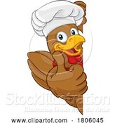 Vector Illustration of Cartoon Chef Chicken Rooster Cockerel Mascot Sign by AtStockIllustration